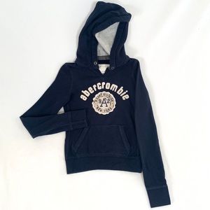 Abercrombie navy blue V cut hoodie w thermal hood